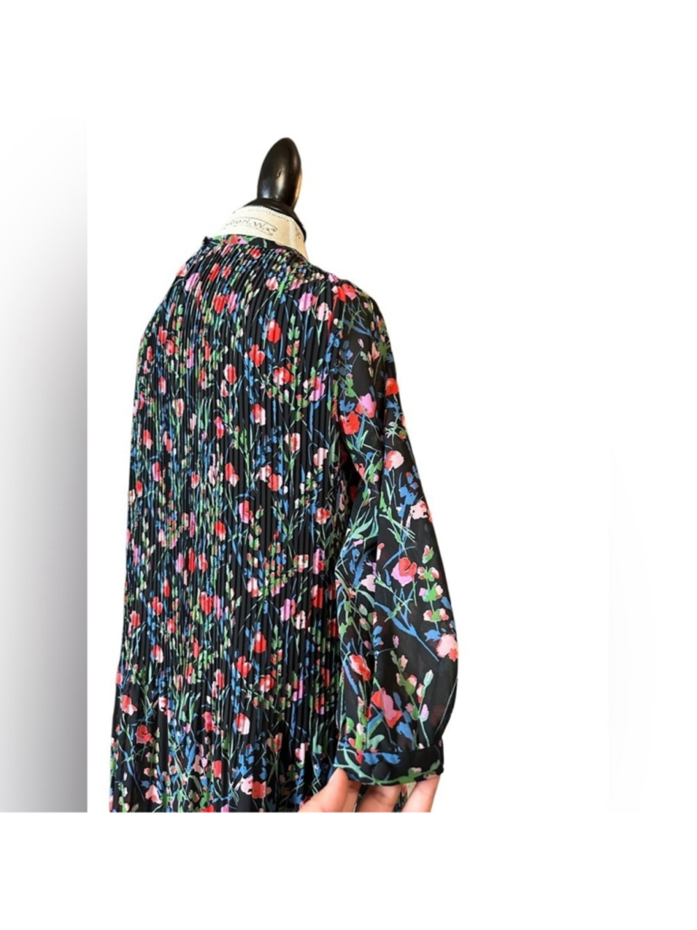 Zara Floral Longsleeves Pleated Flowy Fully Lined Summer Mini Dress Womens Small - Picture 5 of 10